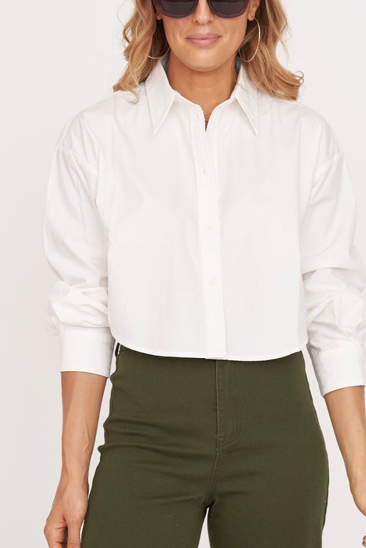 Cropped White Button Down Shirt