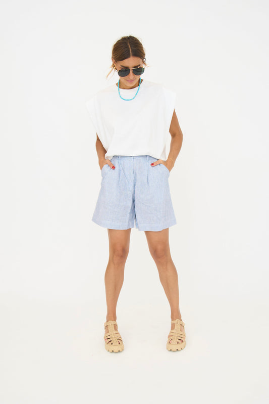 Pinstripe Long Linen Shorts