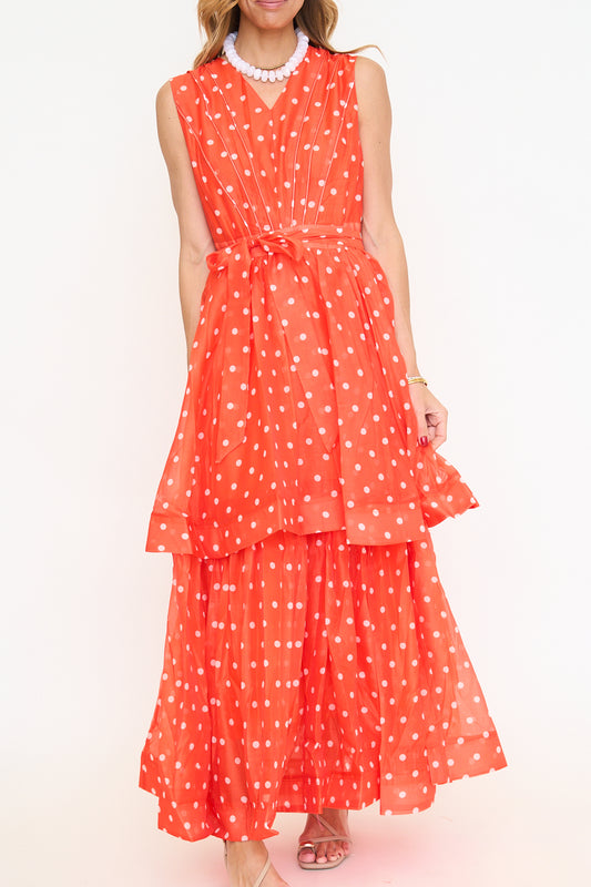 Polka Dot Pattern Tiered V-Neck Sleeveless Maxi Dress