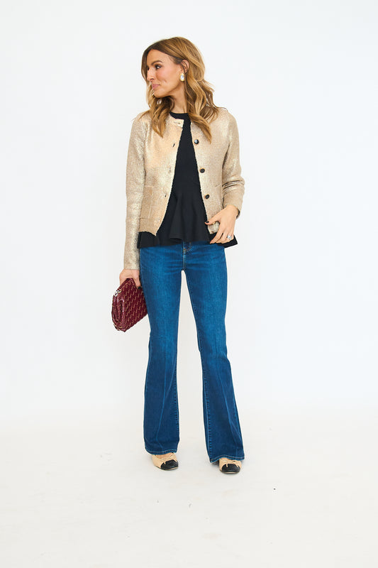 Classic Knit Gold Button-Down Cardigan