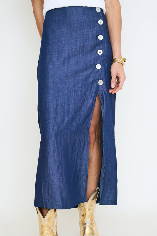Long Side Button Slit Skirt