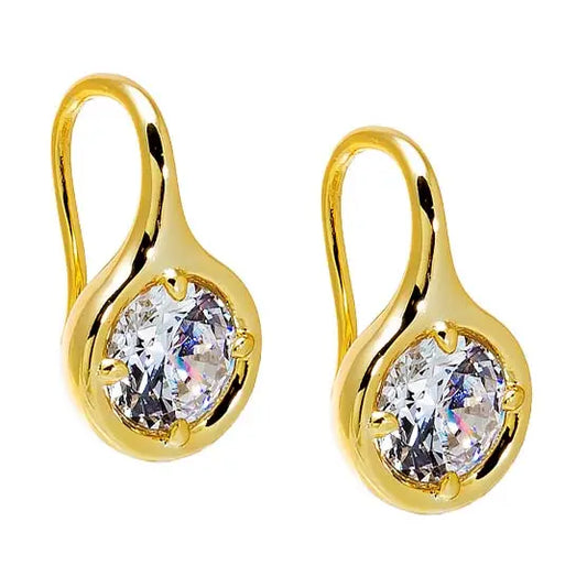 CZ Rounded Bezel Fish Hook Earrings