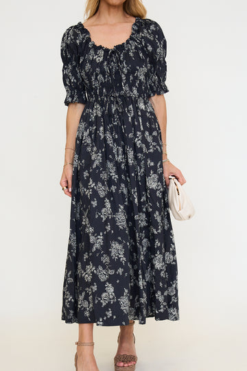 Floral Puff Sleeve Midi Dress