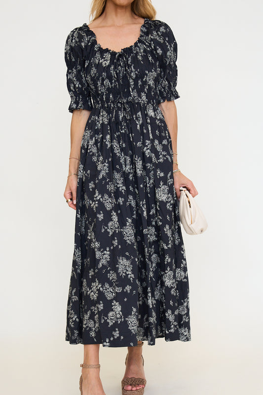 Floral Puff Sleeve Midi Dress