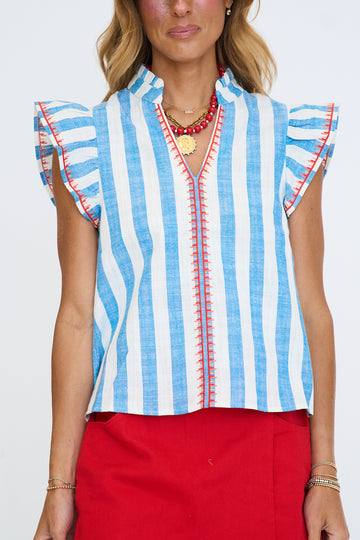 American Striped V-Neck Top