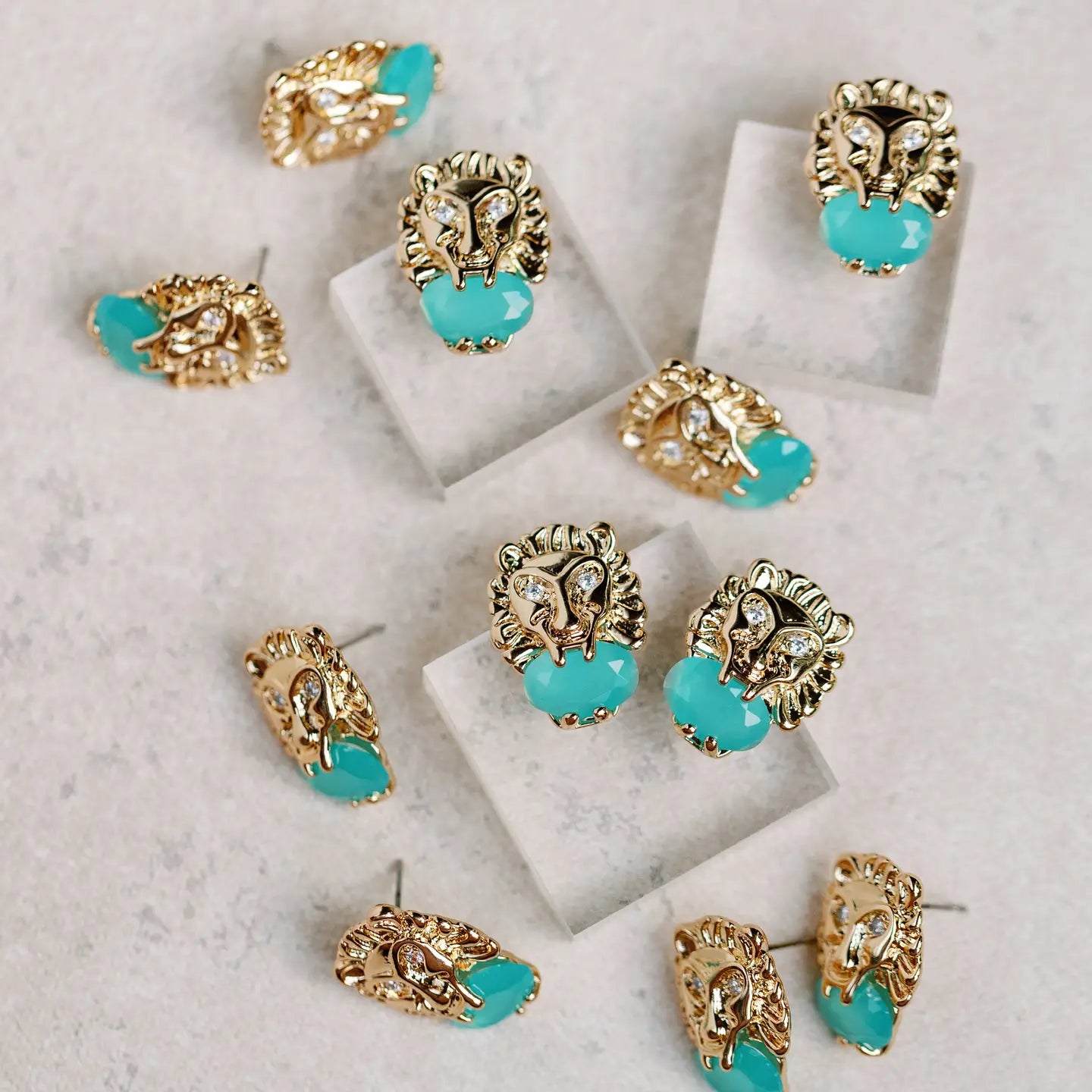 Turquoise and Gold Lion Studs