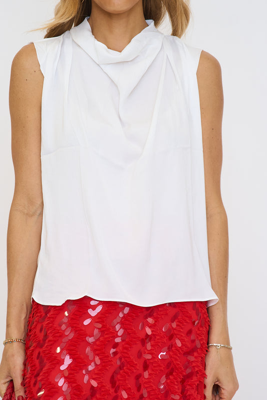 Draped Sleeveless Top with Gathered Neckline