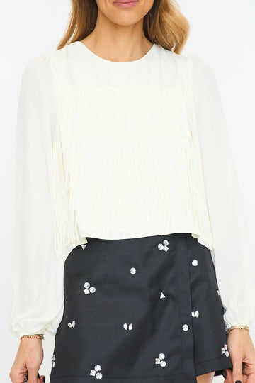 Long Sleeve Blouse with Fringe
