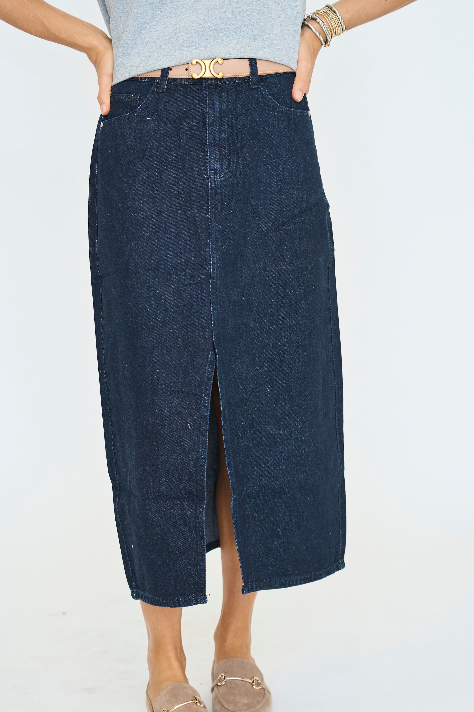 Elvire Denim Midi Skirt