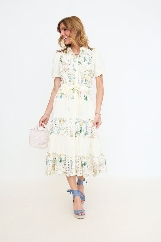 Octavia Embroidery Eyelet Tiered Midi Dress