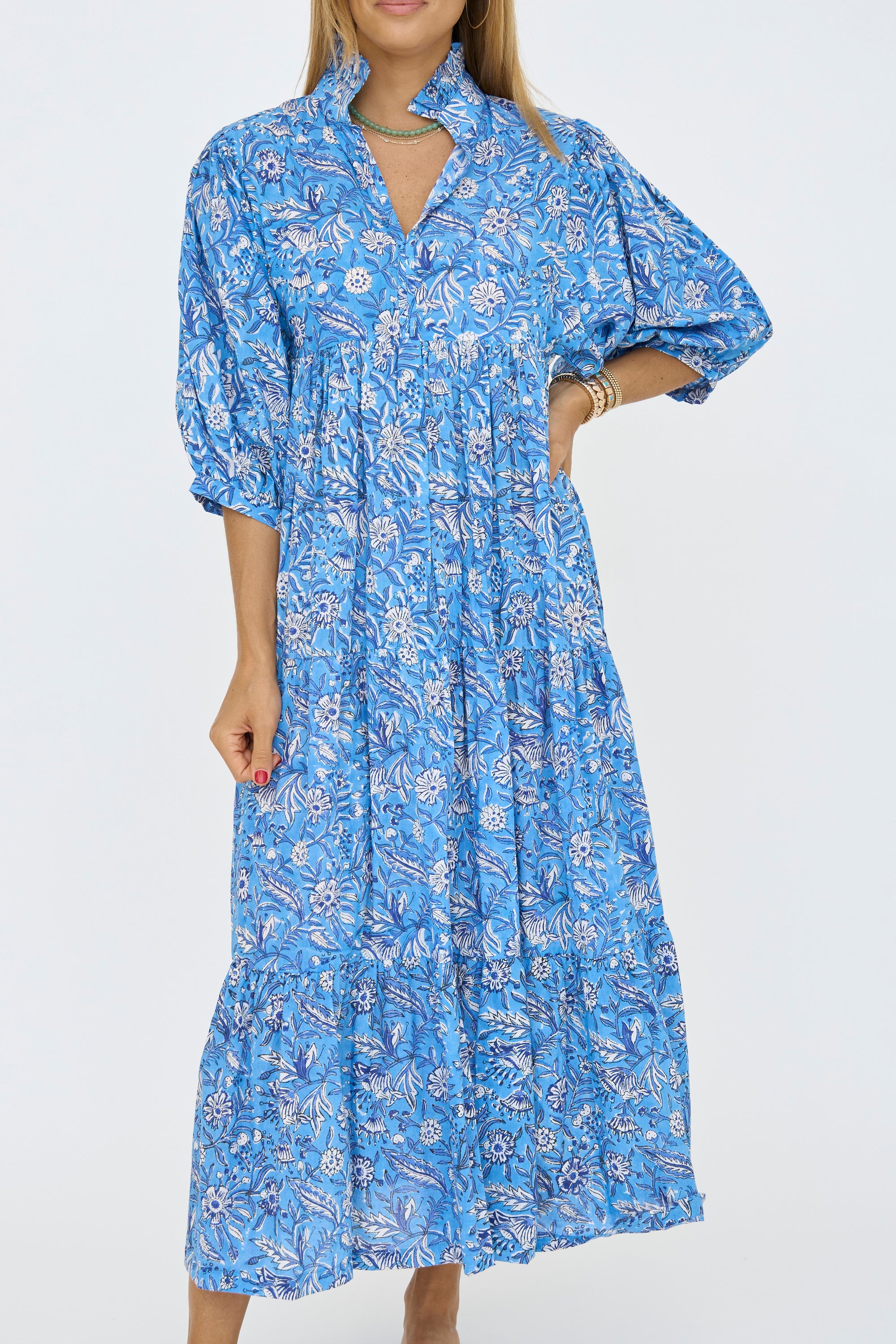 Palmetto Print Dress - Azure