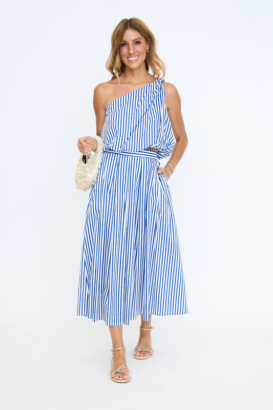 Striped One Shoulder Bubble Sleeveless Crop Top