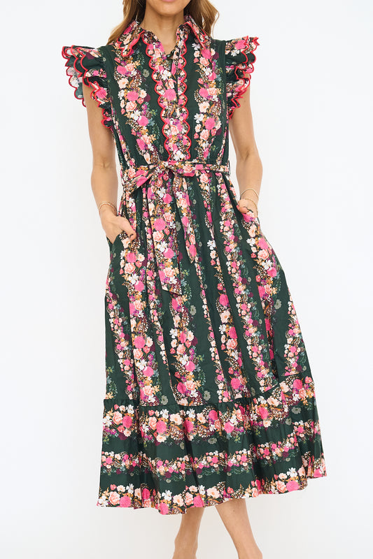 Ruffle Scallop Embroidery Floral Midi Dress