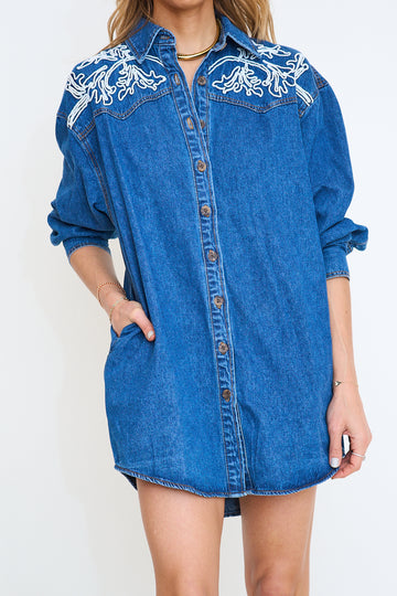 Embroidered Western Shirt Dress