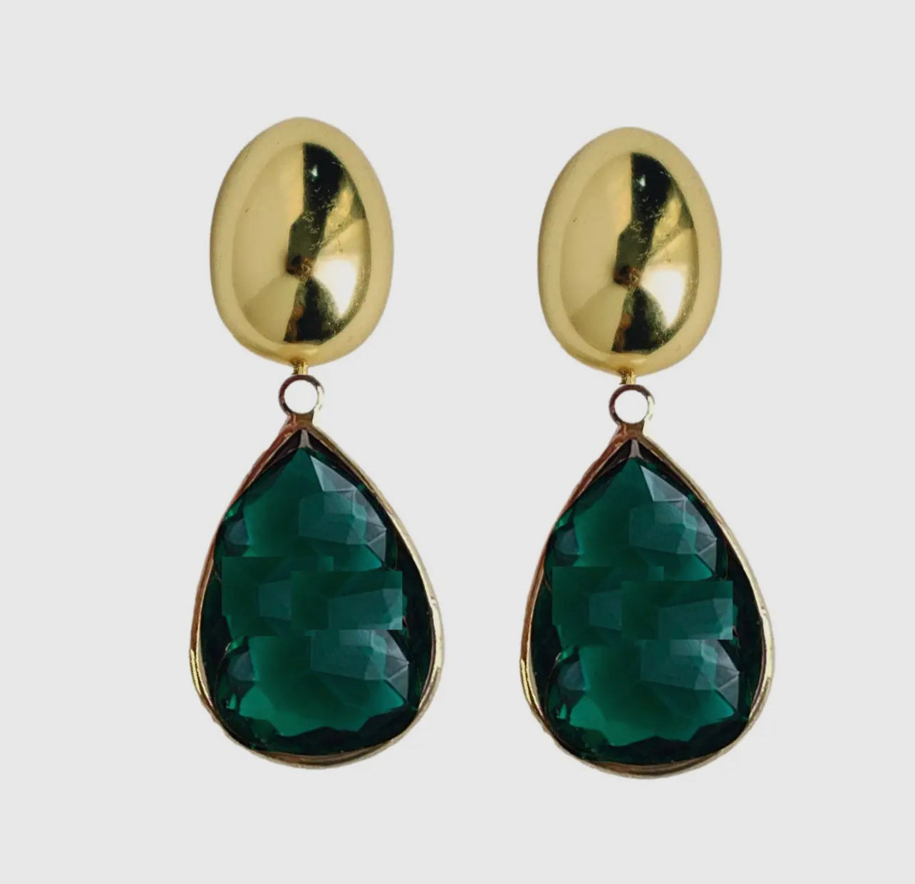 Vintage Chunky Gold and Green Statement Drop Earrings