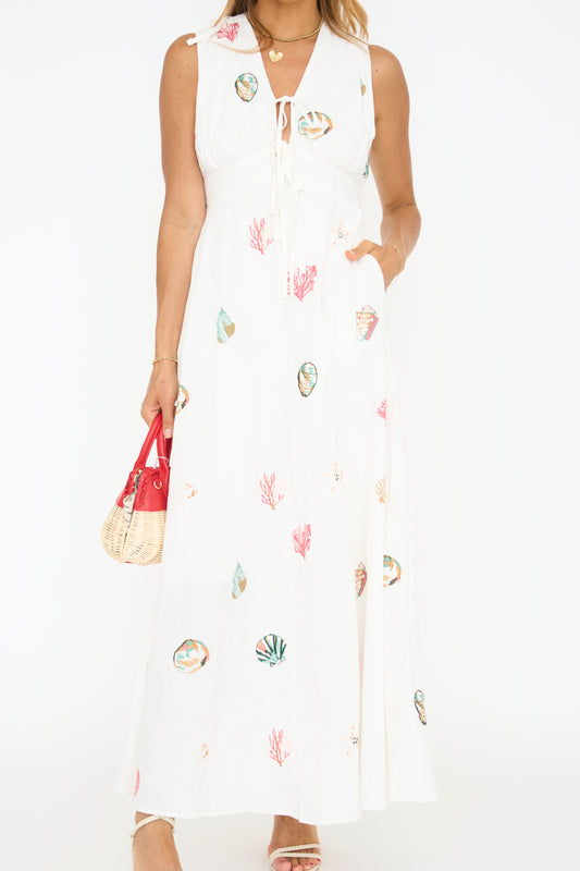 Seashell Embroidered Maxi Dress