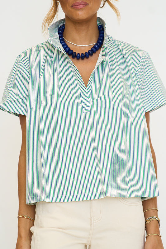 Varsity Stripe Stand Collar Top