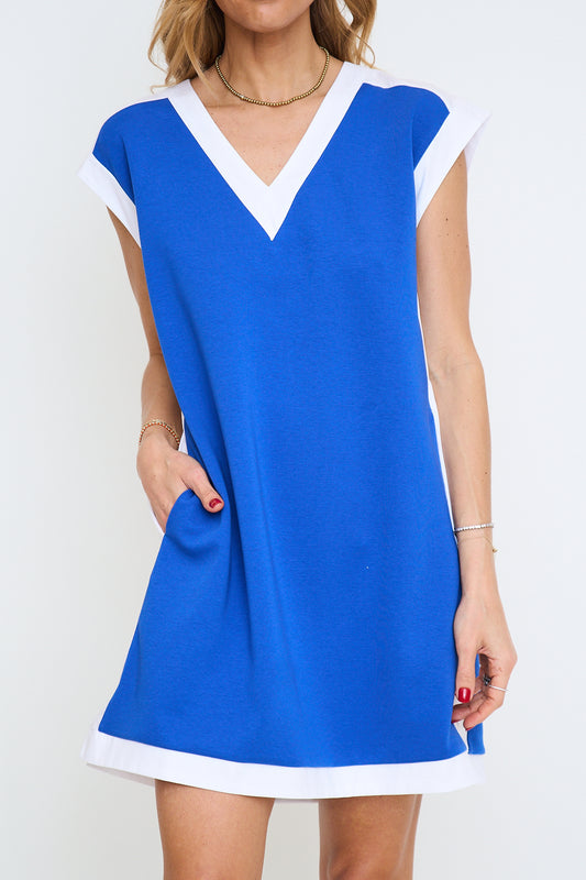 Contrast Accent Solid Casual Dress