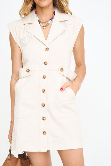 Khaki Button Front Mini Dress
