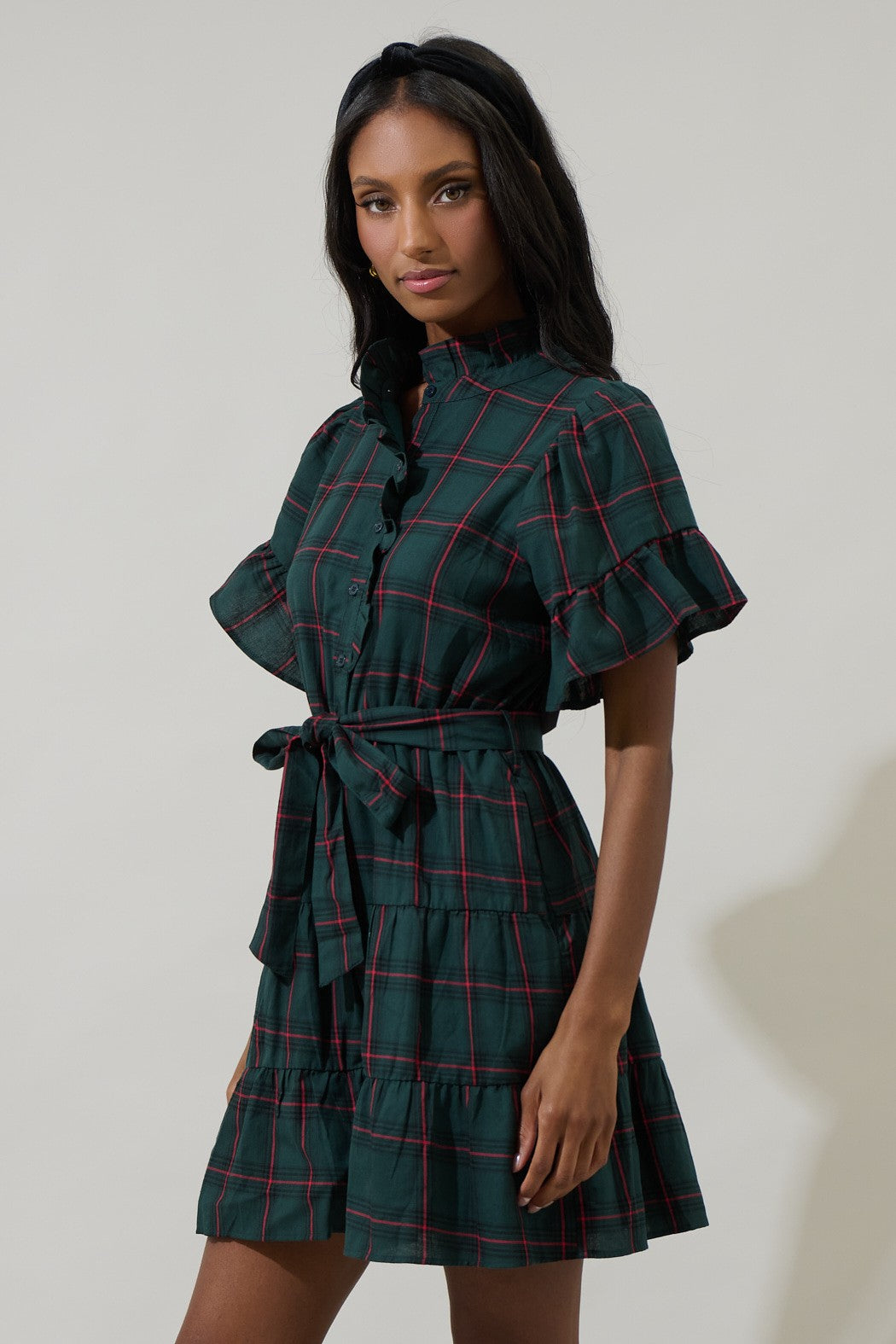 Brook Plaid Cottonwood Ruffle Mini Dress