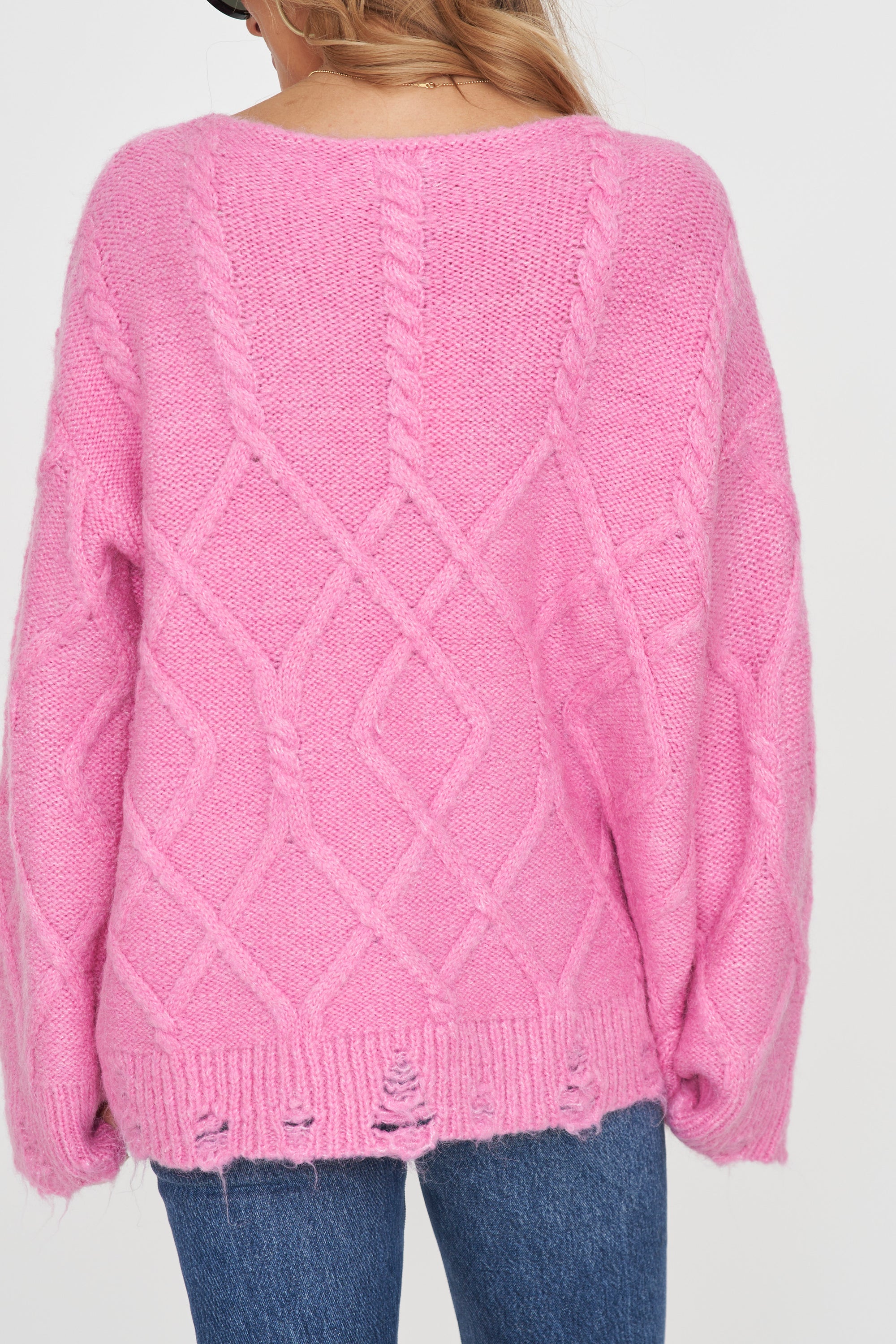 Distressed Cable Knit Sweater
