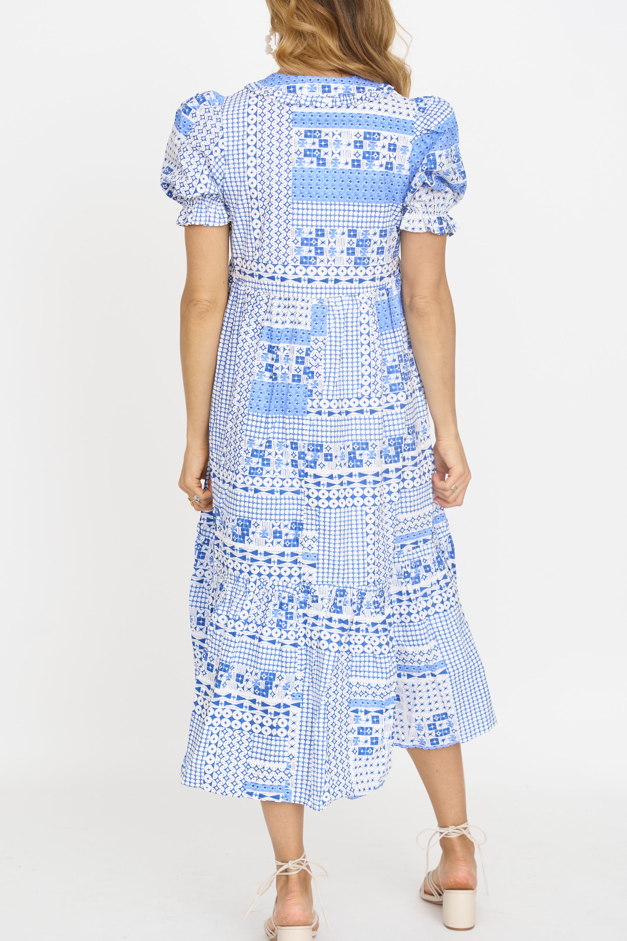 Geometric Print Tiered Midi Dress