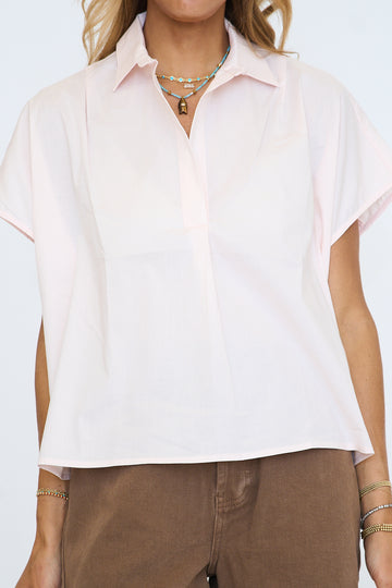 Blush Solid Poplin Signature Collar Top