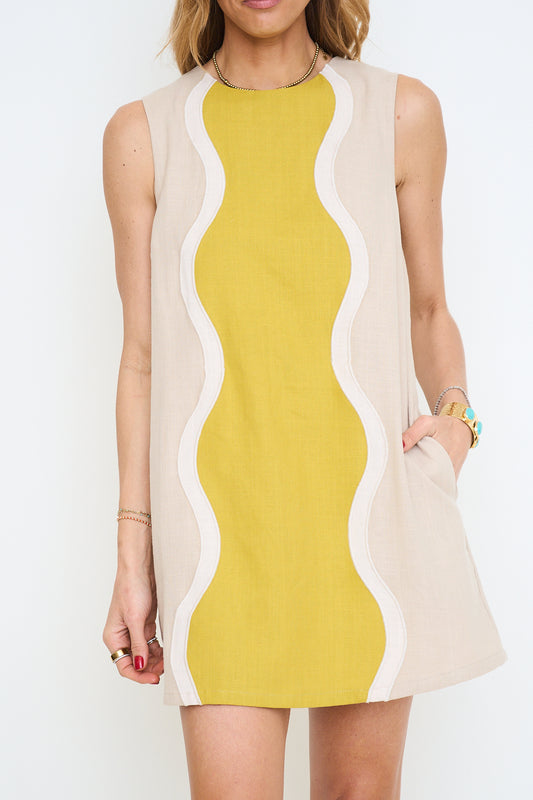 Wavy Contrast Color Block Mini Dress