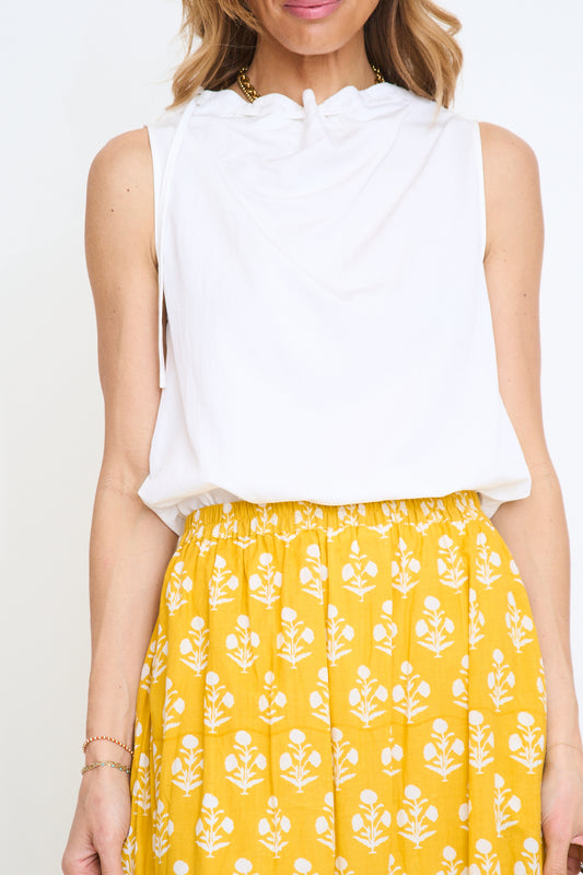 Cinched Mock Neck Sleeveless Top