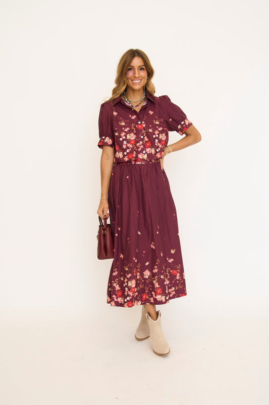 Burgundy Floral Print Skirt Set