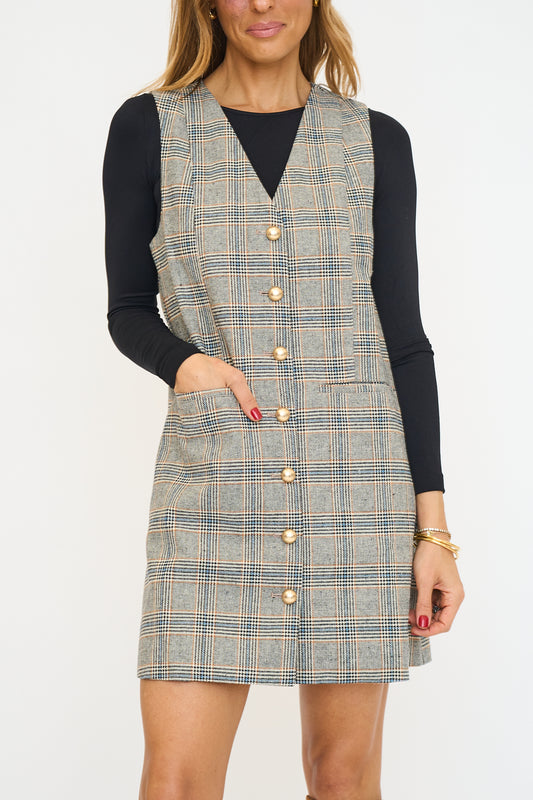 Plaid Button Front Jumper