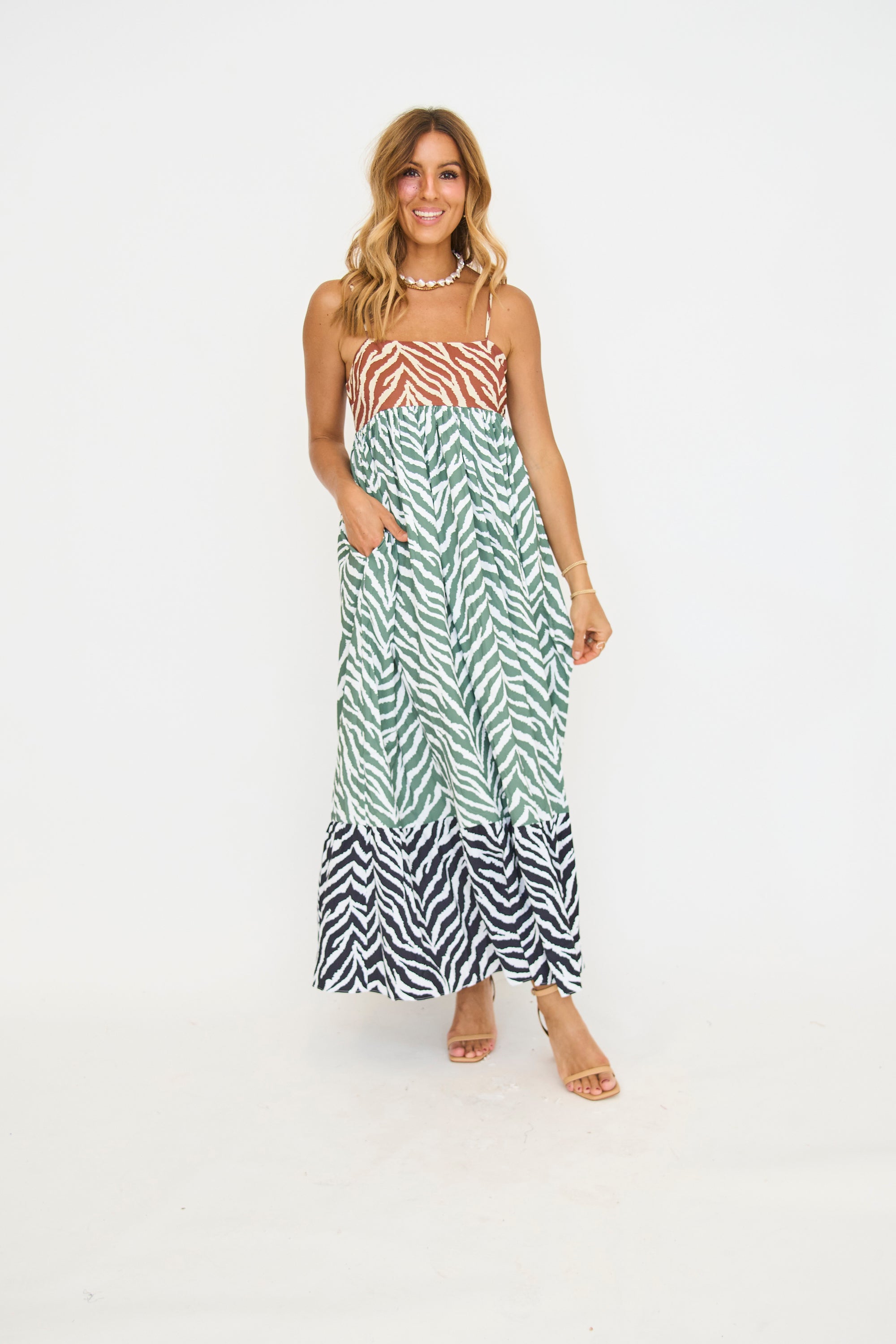 Zebra Print Colorblocked Maxi Dress