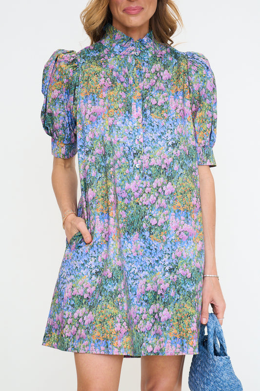Botanical Print Puff Sleeve Mini Dress