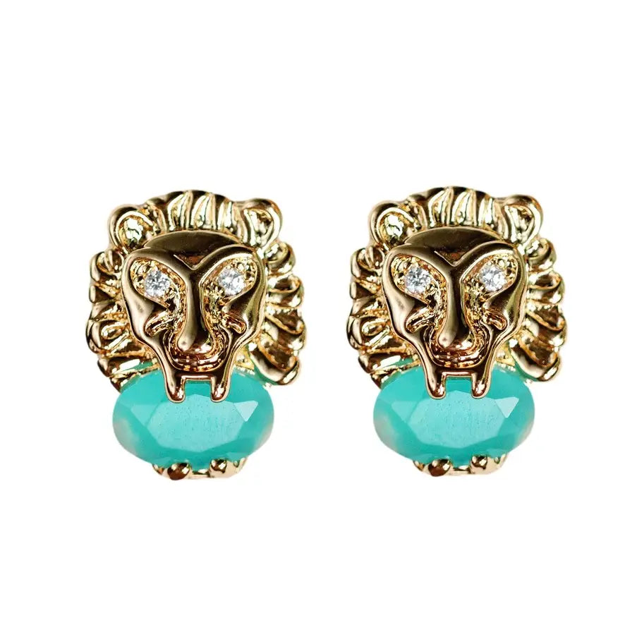 Turquoise and Gold Lion Studs