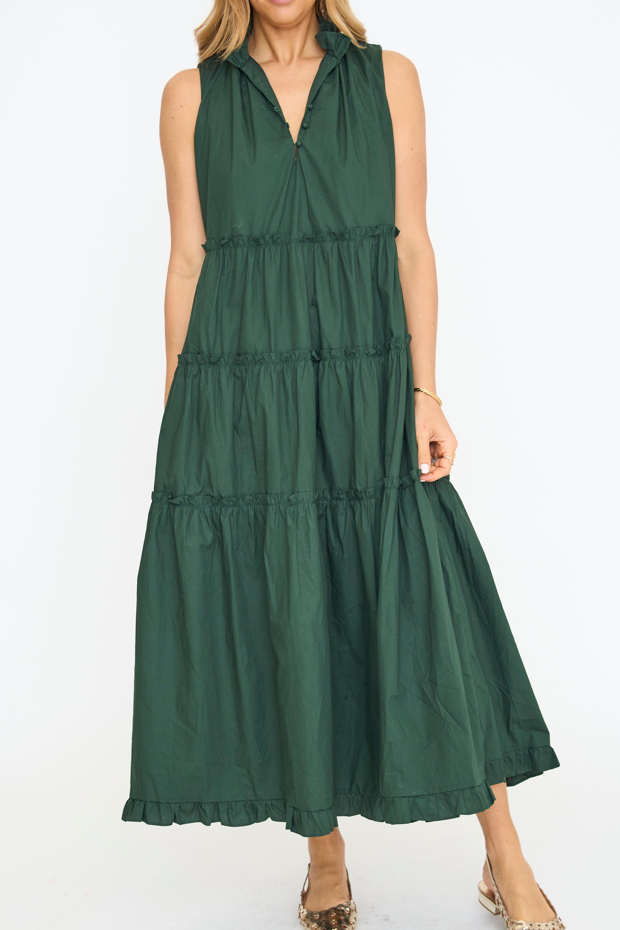 Hunter Green Ruffled Maxi Dress