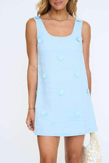 3D Flower Embellished Mini Shift Dress