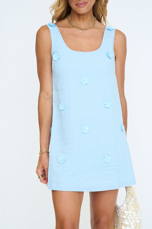 3D Flower Embellished Mini Shift Dress