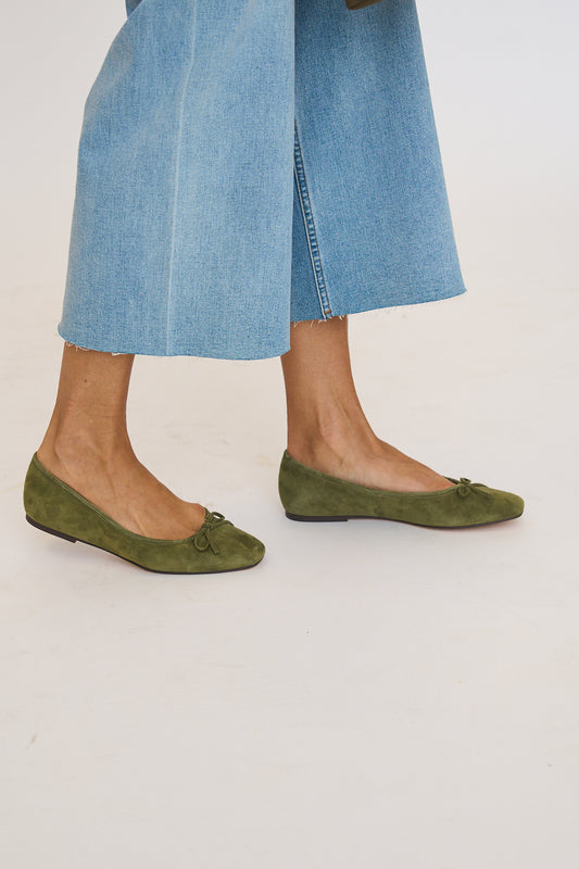 Sage Flats in Olive Suede