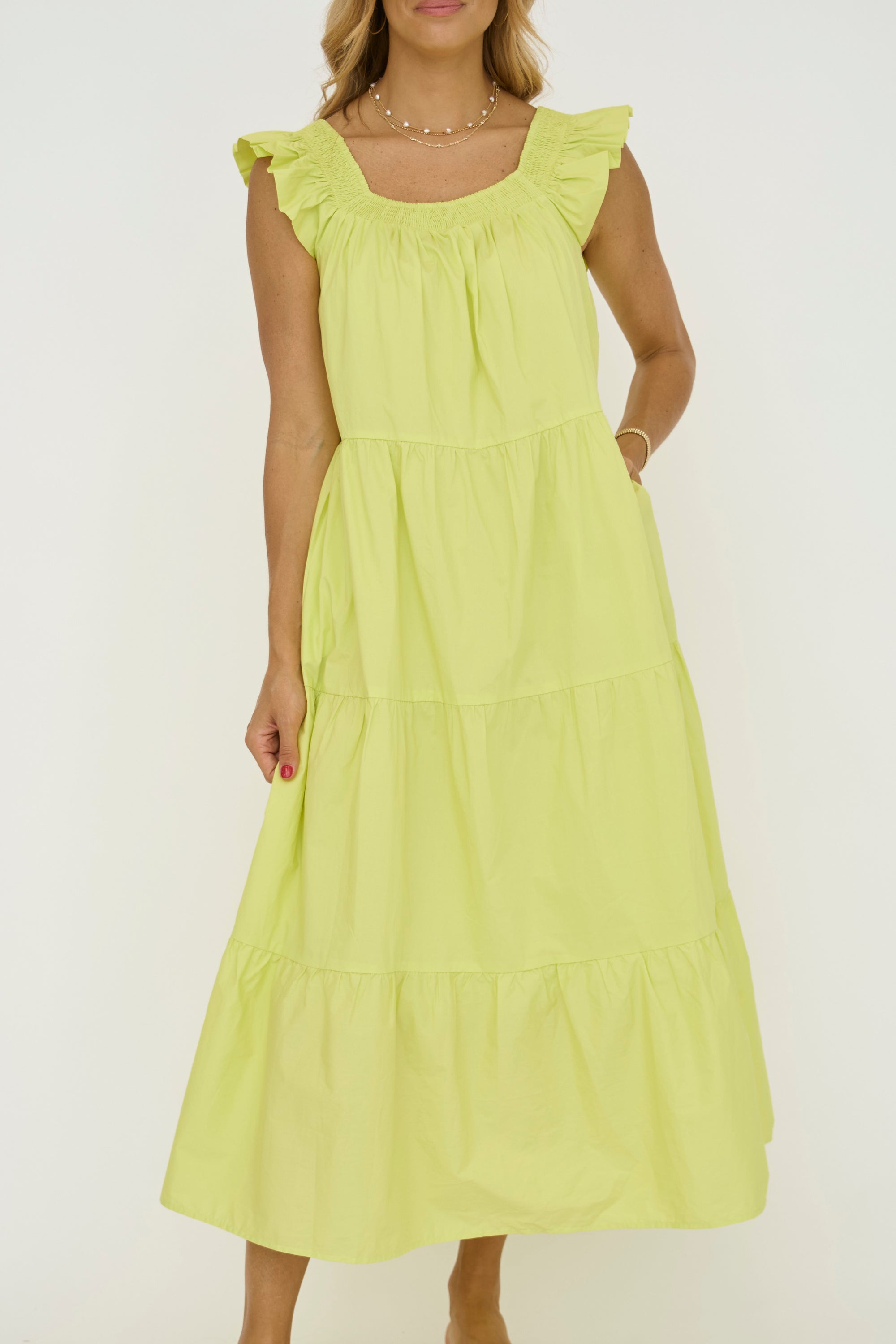 Ruffle Detail Midi Dress in Lime