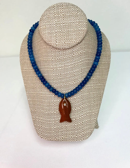 Beaded Coastal Fish Pendant Necklace