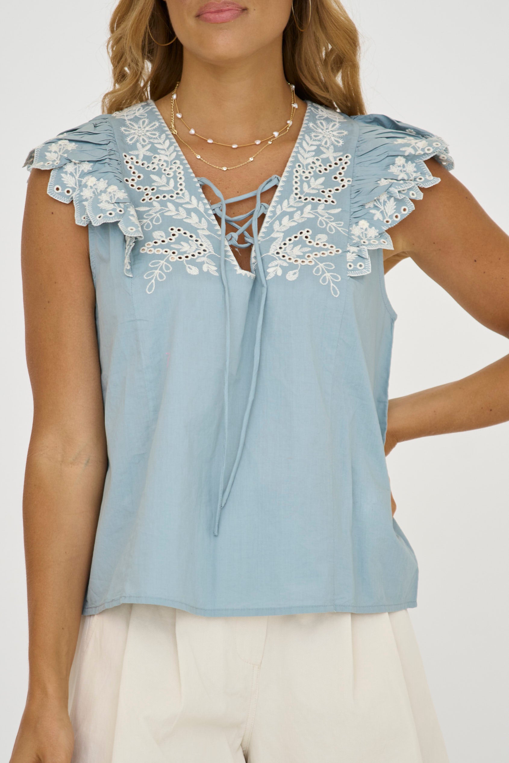 Sia Blue Lace Embroidered Top