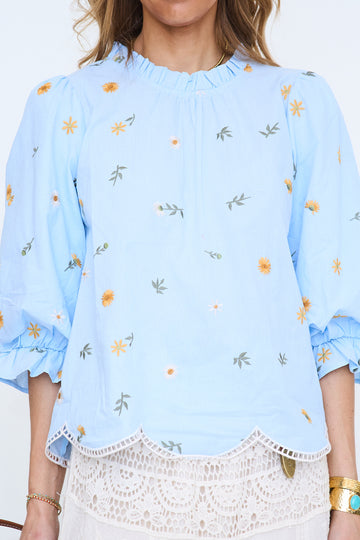 Scallop Hem Detail Embroidered Top