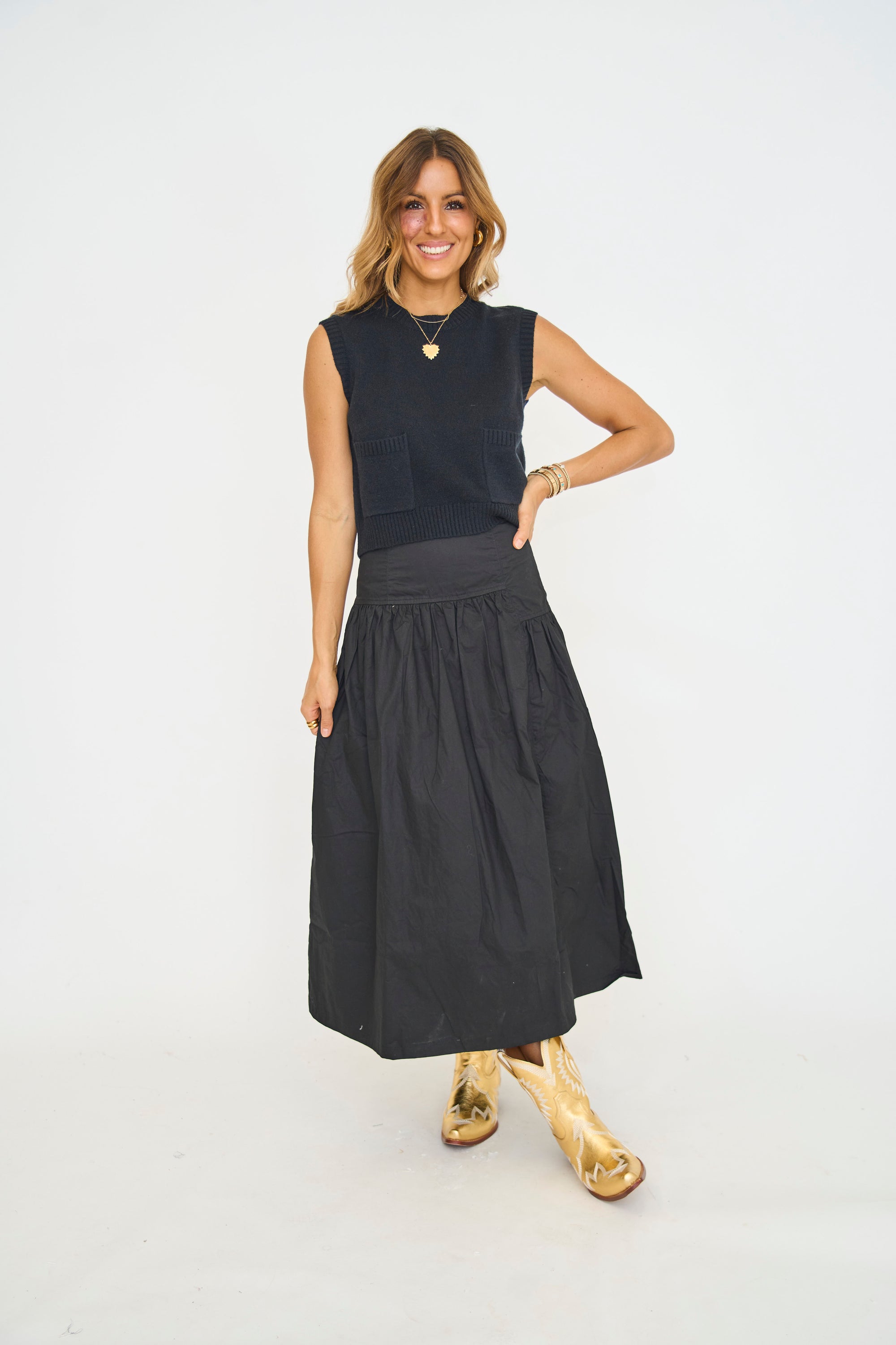 Jet Black Midi Skirt