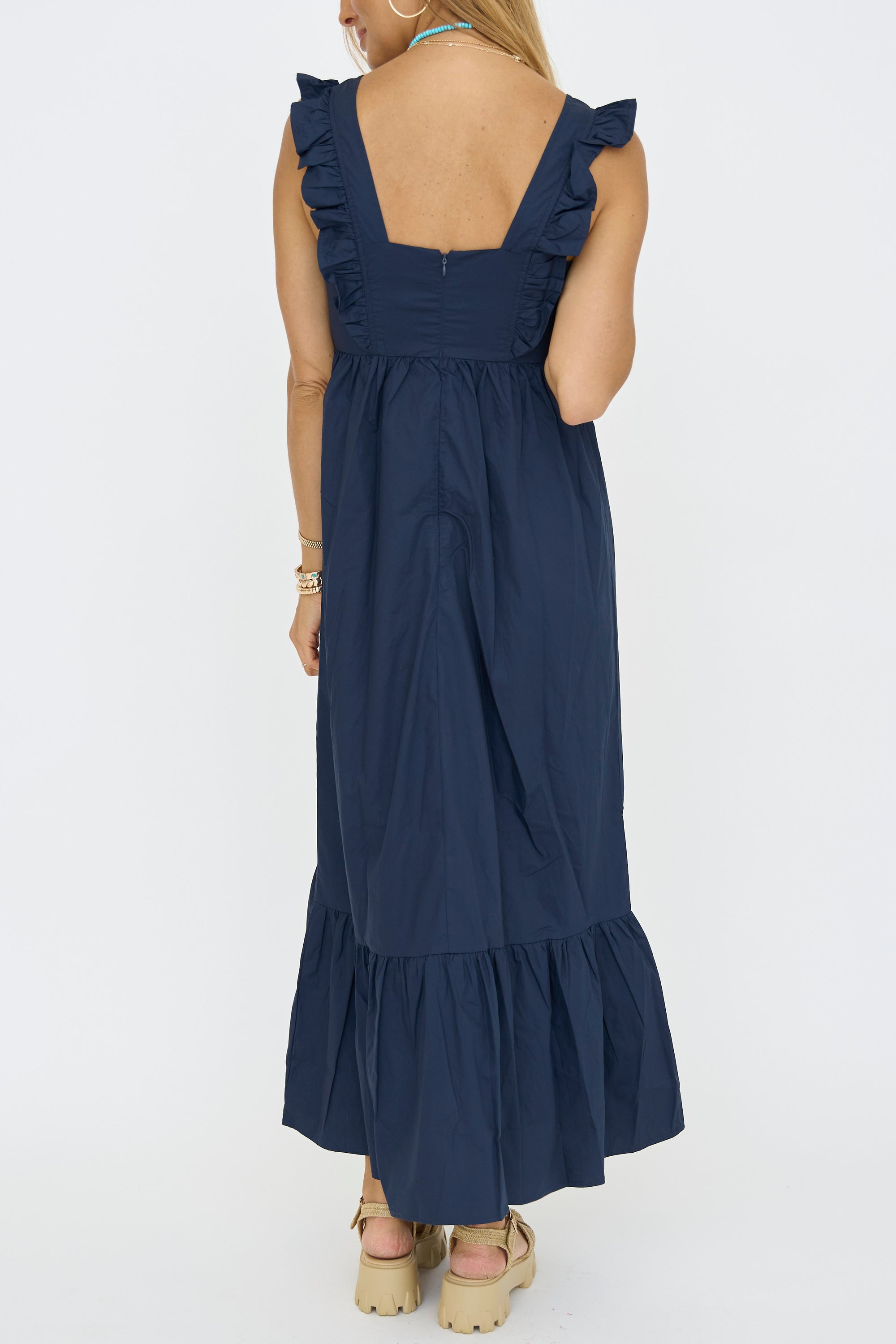 Ruffled Square Neckline Long Dress