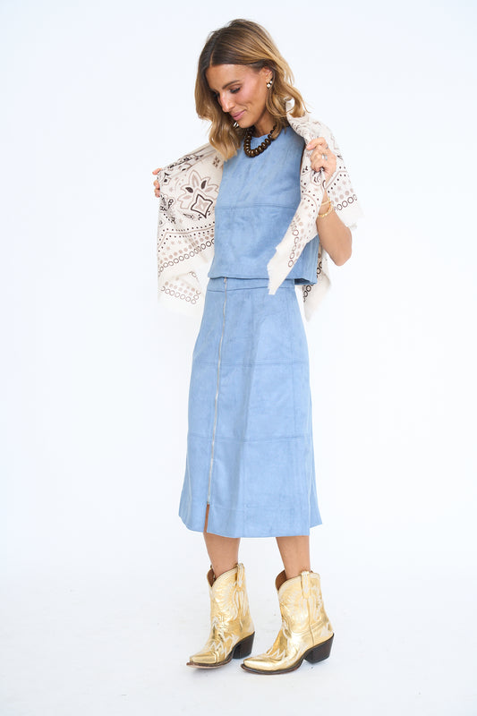 Baby Blue Suede Sleeveless Top
