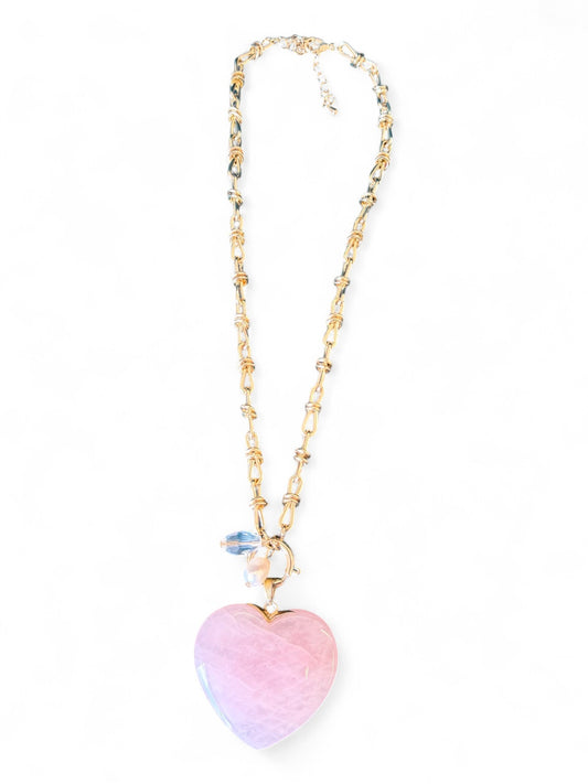 ROSE QUARTZ W CHARMS NECKLACE