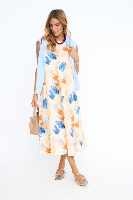Watercolor Print Tent Midi Dress