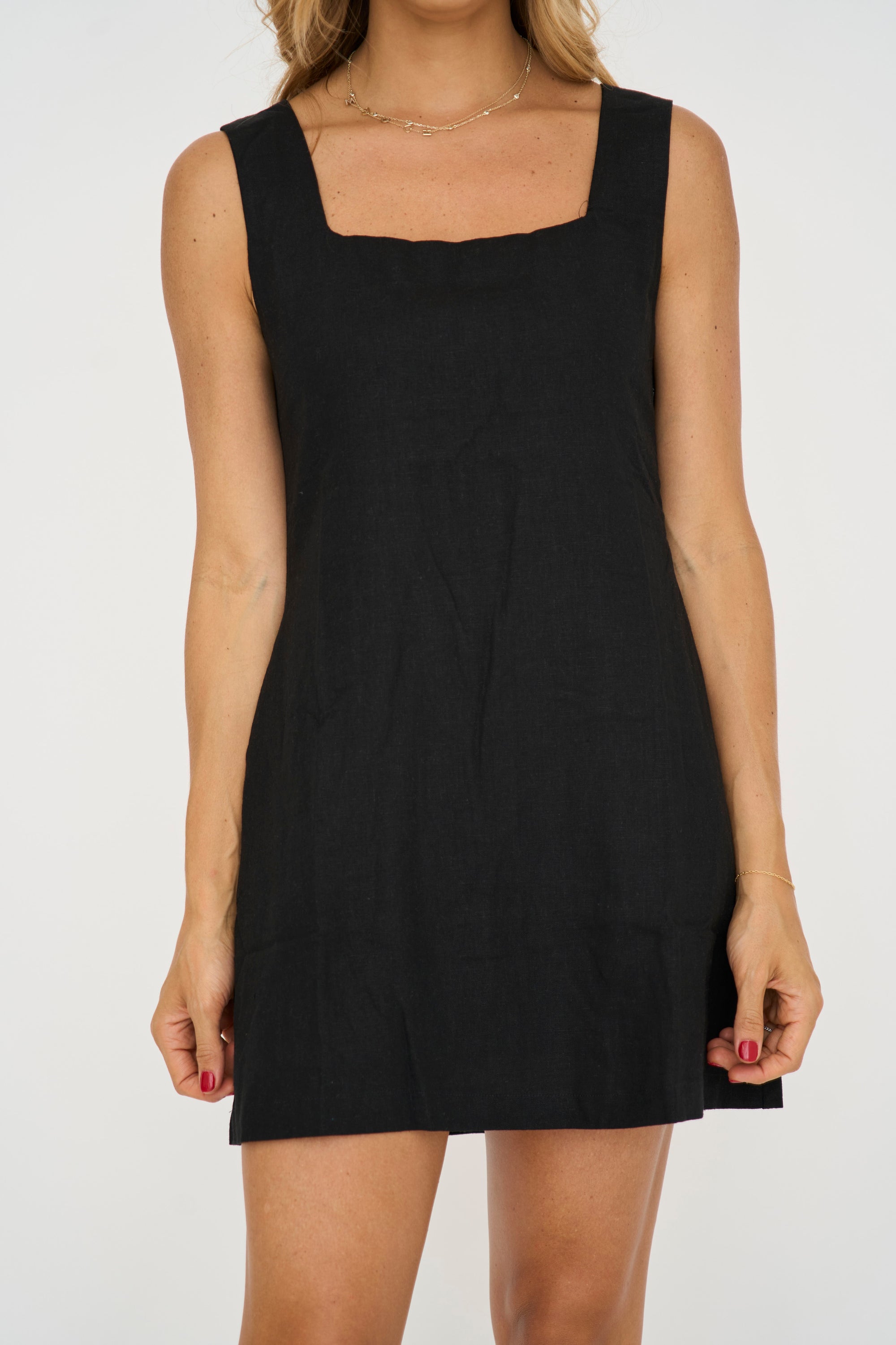 Linen Square Neck Mini Dress