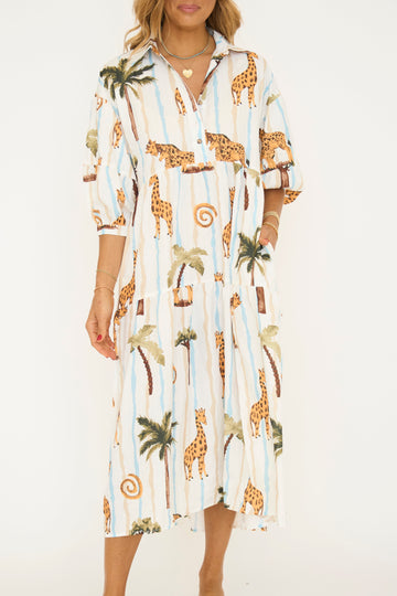 Safari Printed Tiered Shirt Dress