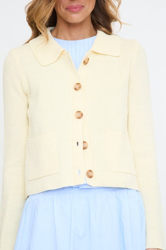 Collared Button Down Long Sleeve Knit Cardigan
